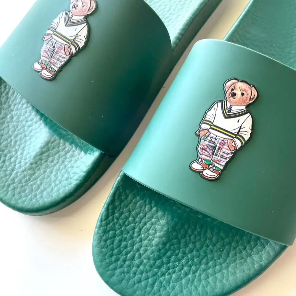 Polo Ralph Lauren Bear Slides‎ Sz 14 Forest Green Preppy Resort Wear Pool